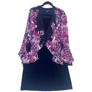 New Tiana B Dress Size 14W Knee Length Blue With Pink Flowers Layered